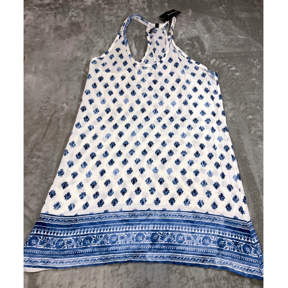 Portocruz Blue White Swim Cover Up Dress Racerback Beach Resortwear Large NWT